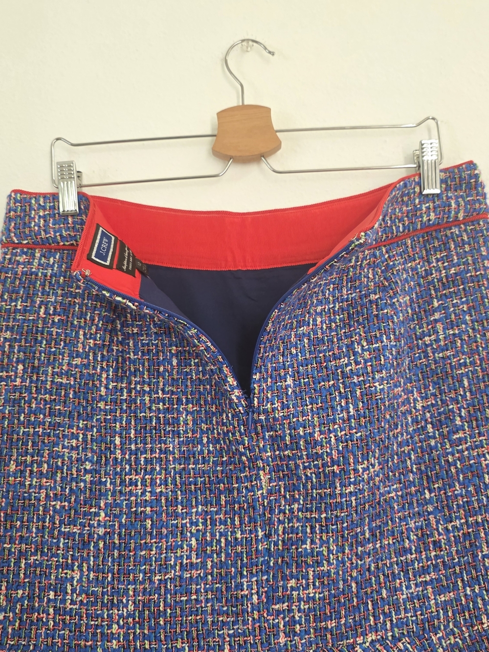J. CREW NWT Tweed A-Line Skirt Blue Multi Size 12 Fabric Made In Italy - Picture 4 of 7
